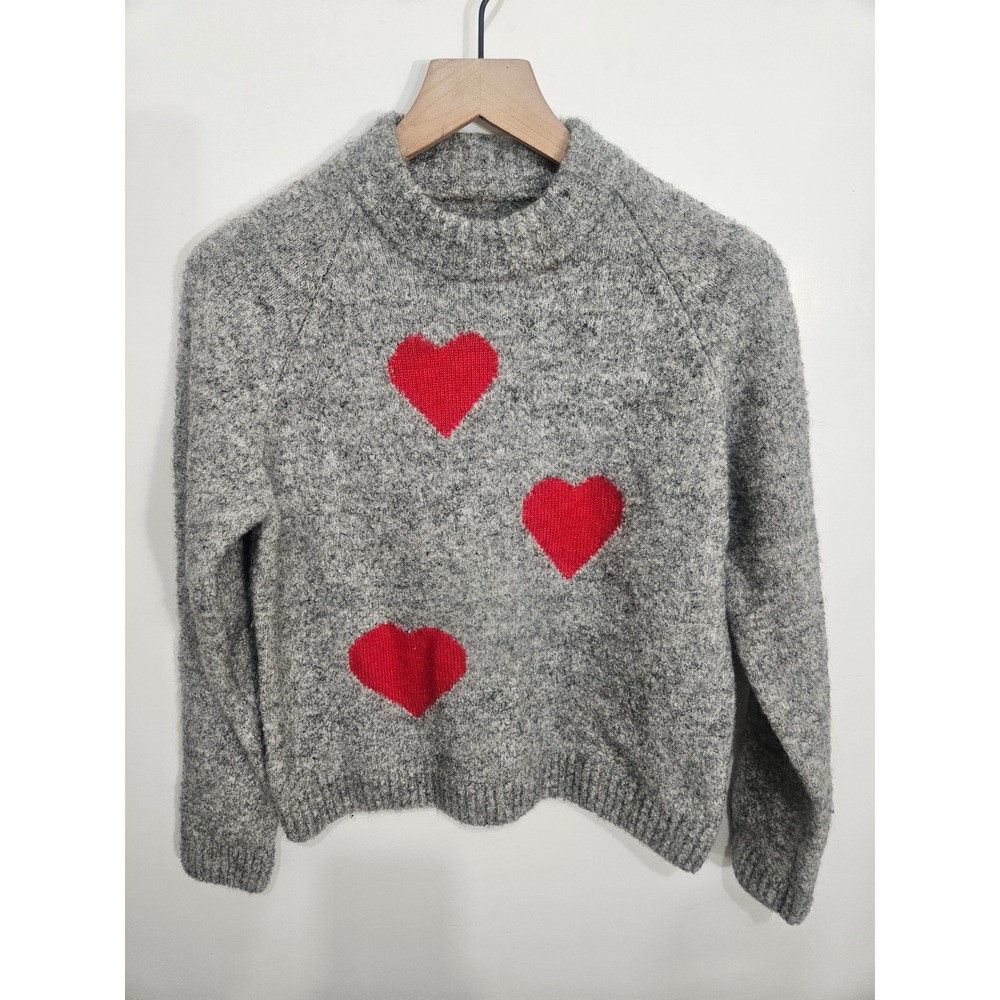 Maloja GuegliaM Wool Mohair Heart Sweater Grey Red Mock Neck‎ Knit Small